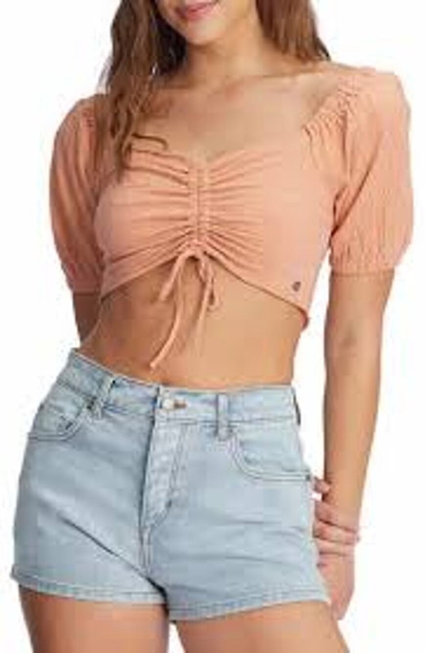 ROXY Flirty Walk Crop Top Size Small S Cinch Cord FEMININE SOFT GIRL ESTHETIC